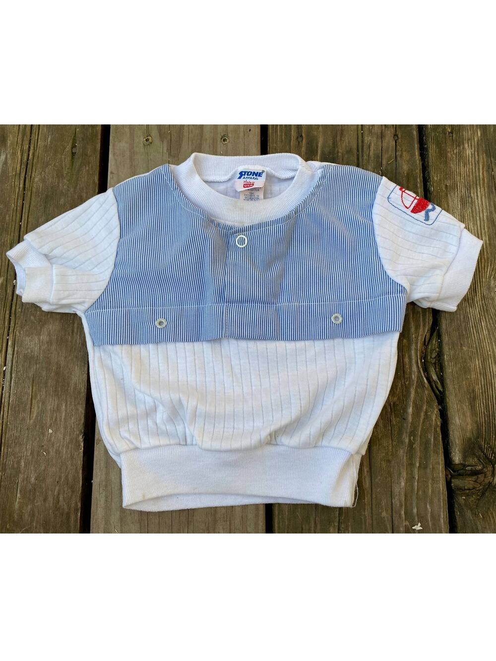 t-shirt striped embroidered boat 24 months vintage